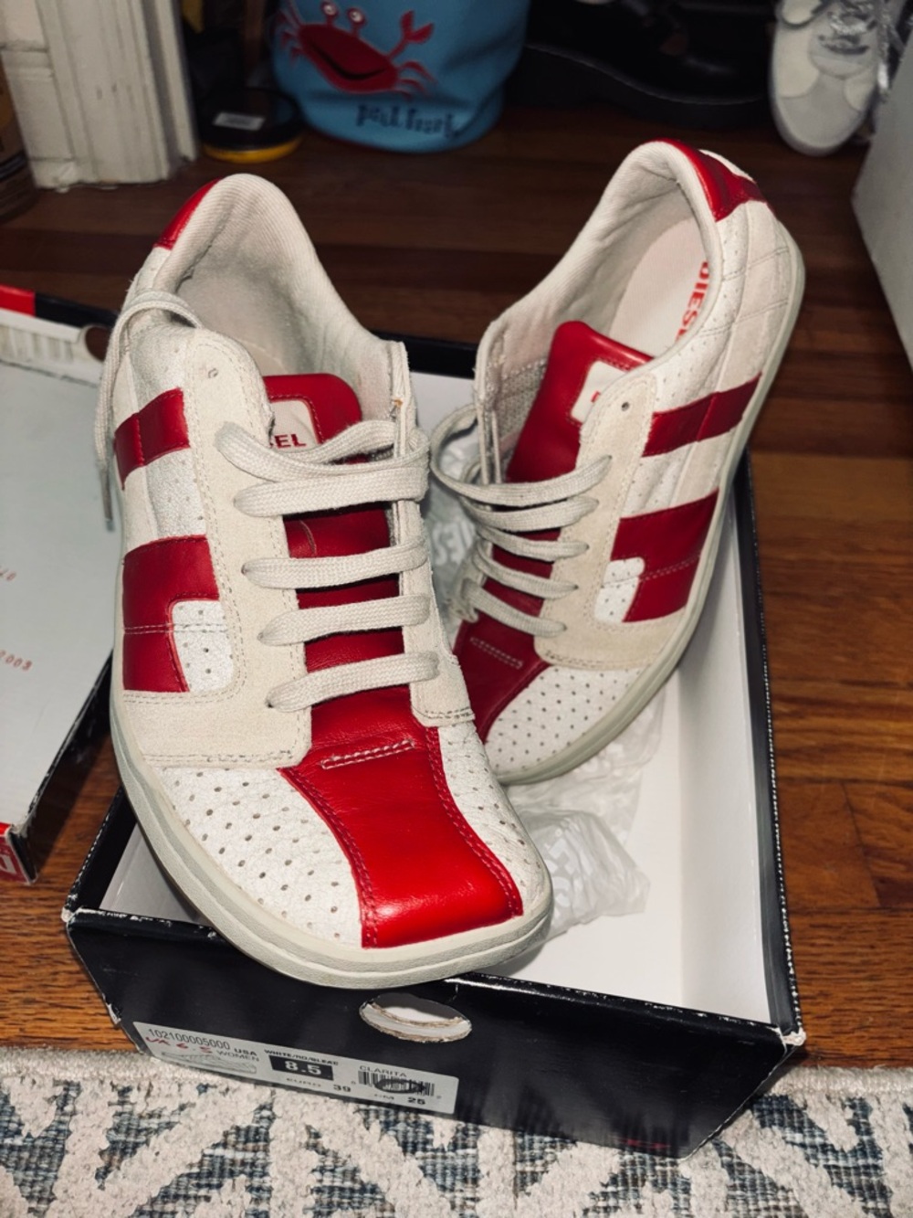 Diesel White and Red Clarita square toe Athletic Sneakers